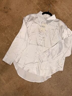 White Silky Button Up Long Sleeve-Ladies